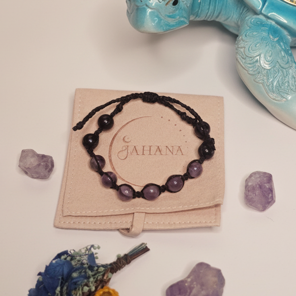 Chevron Amethyst and Black Tourmaline Bracelet Adjustable