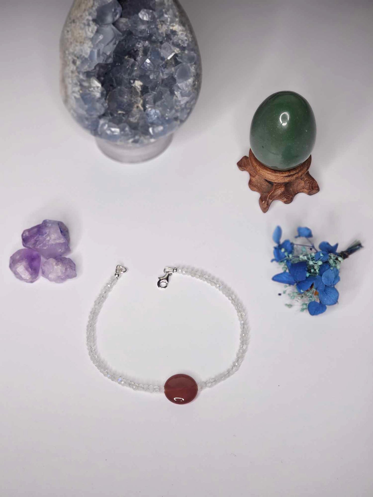 Rainbow Moonstone and Red Carnelian Anklet