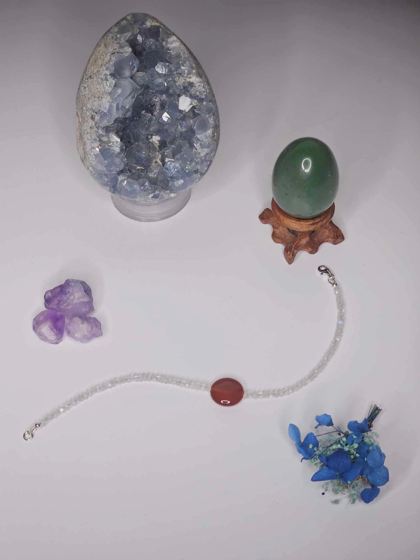 Rainbow Moonstone and Red Carnelian Anklet