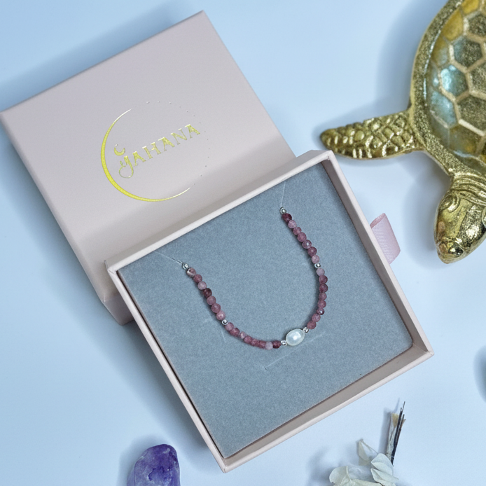 Pink Tourmaline and Freshwater Pearl Kids Bracelet