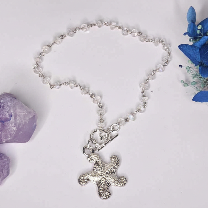 Moonstone and Starfish Charm Bracelet