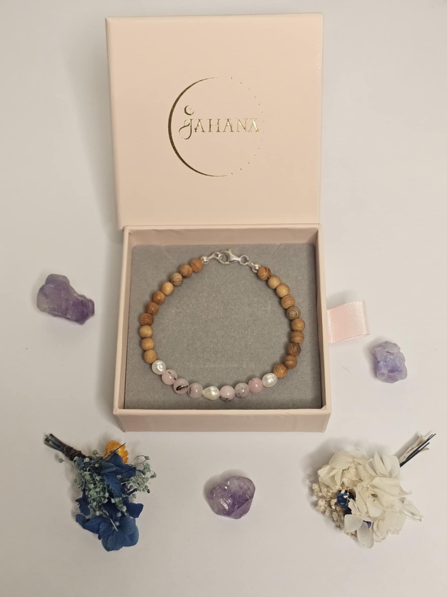 Cherry Blossom Jasper Pearl and Sandalwood Bracelet