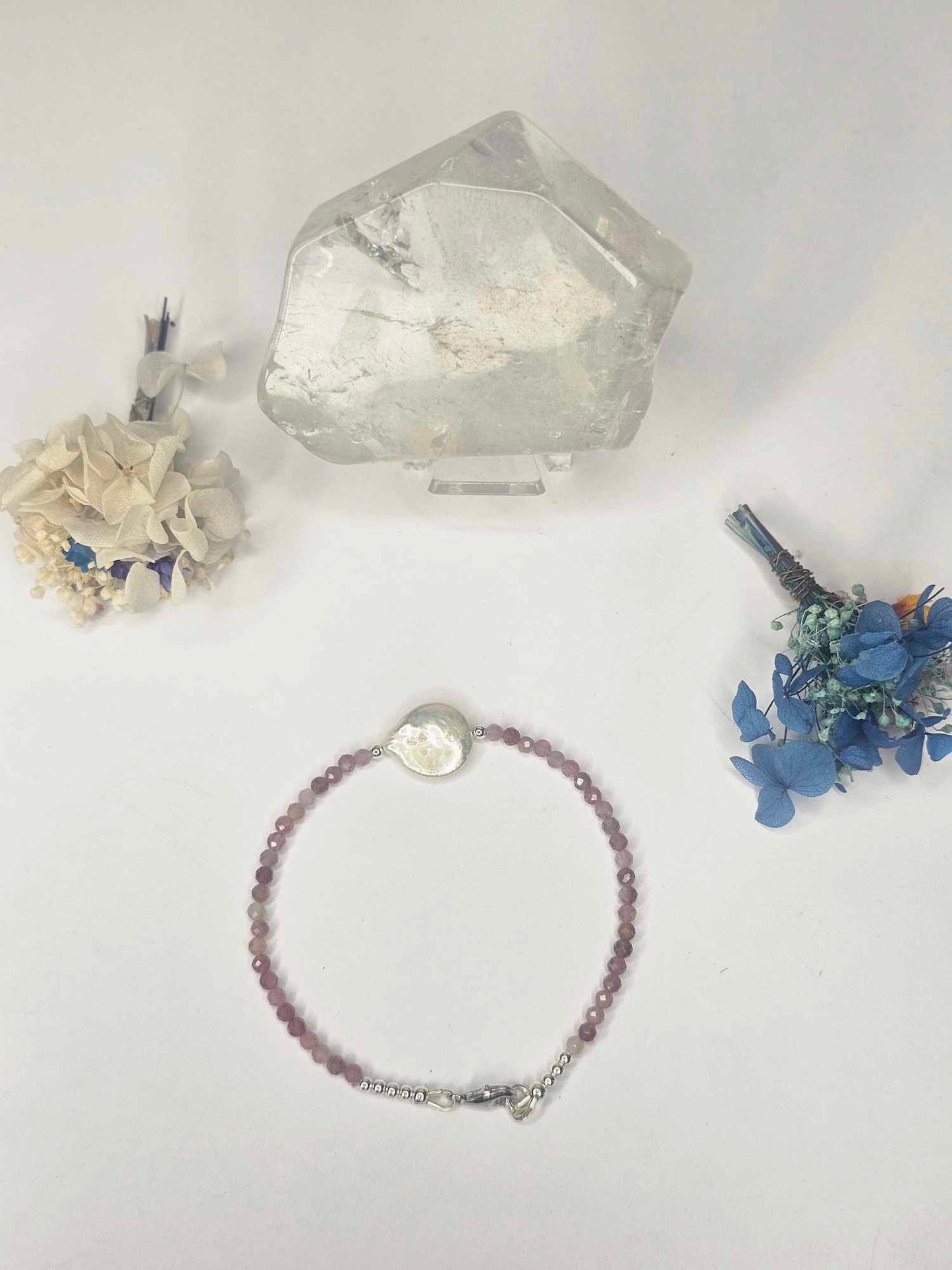 Pink Tourmaline Freshwater Pearl Bracelet