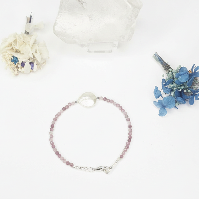 Pink Tourmaline Freshwater Pearl Bracelet