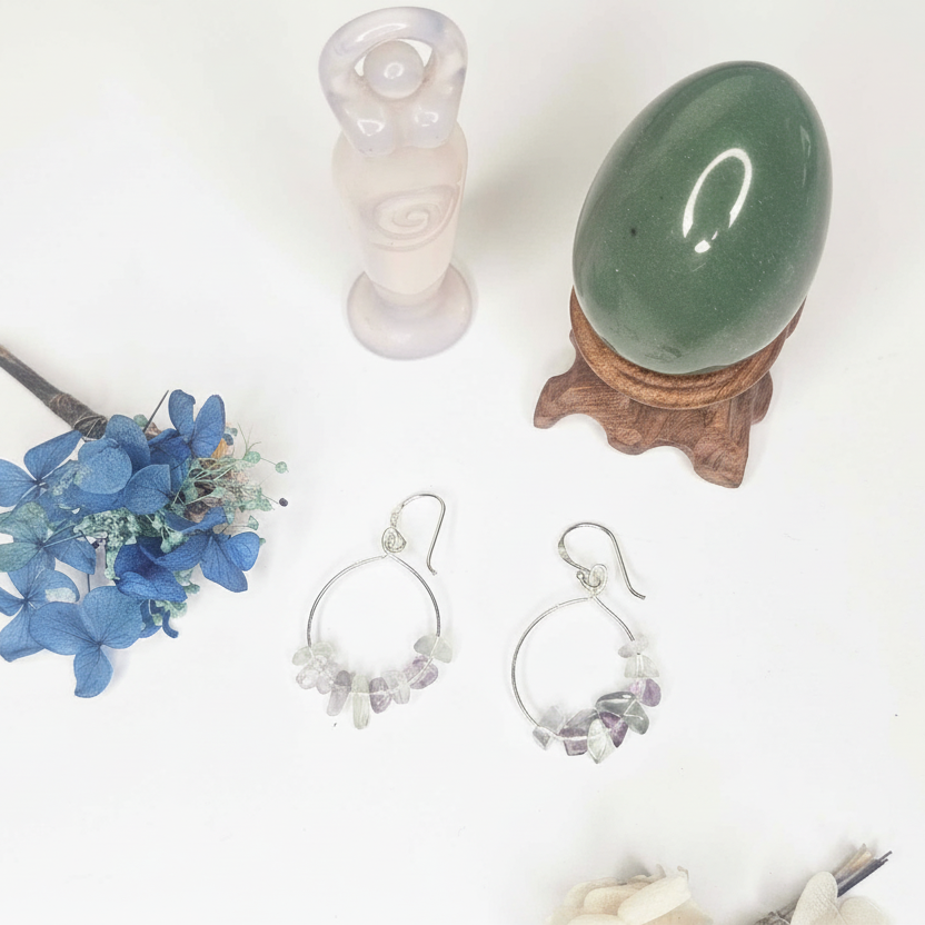 Fluorite Chip Hoop Earrings