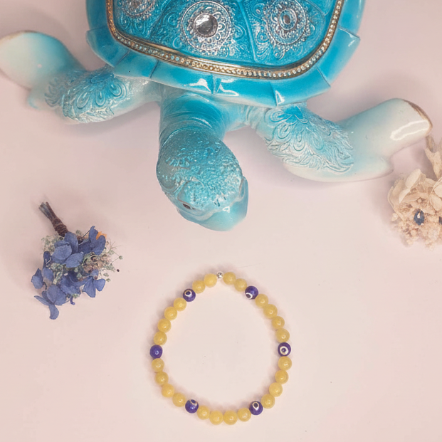 Golden Guard – Evil Eye with Lemon Jade Bracelet