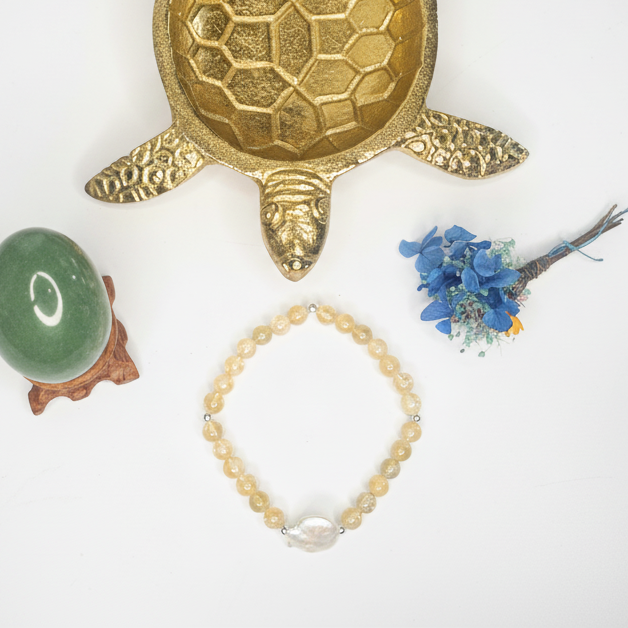 Citrine with Freshwater Pearl Bracelet