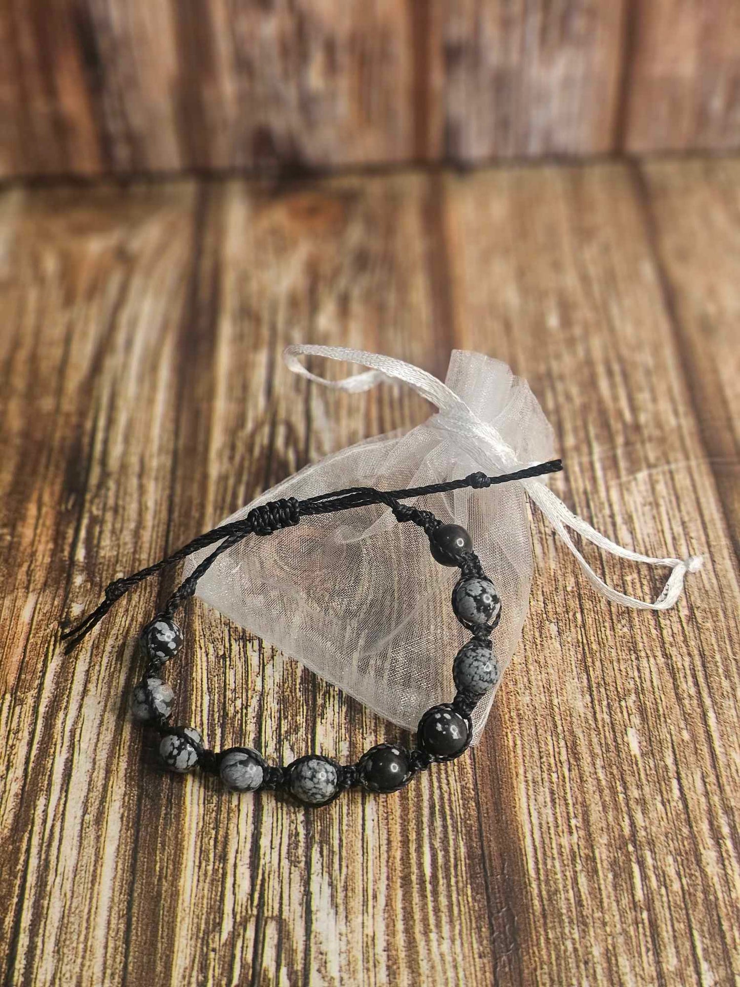 Snowflake Obsidian Black Bracelet