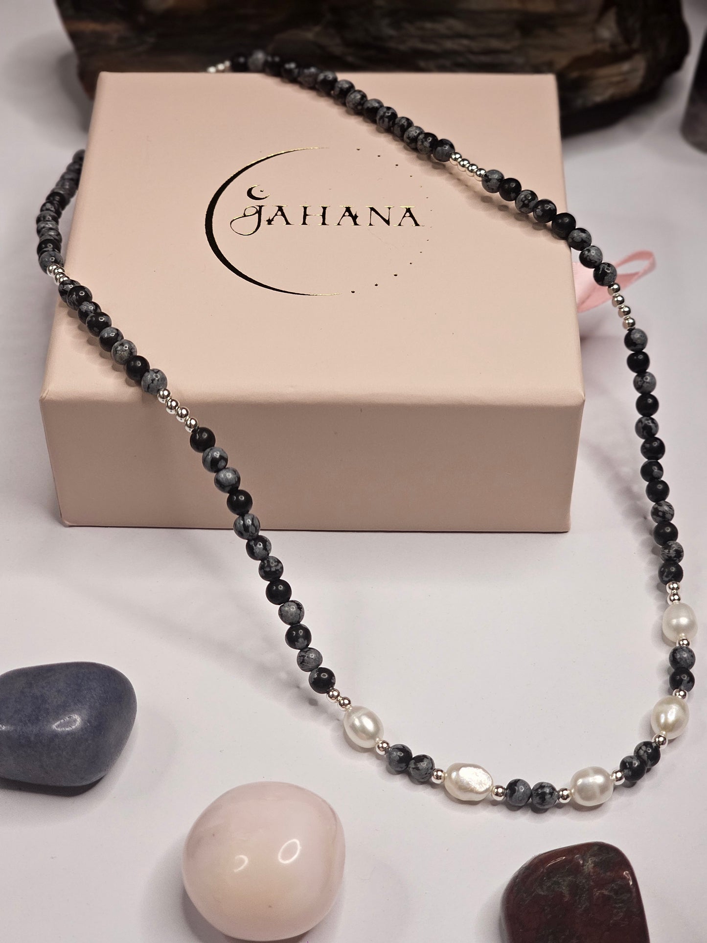 Snowflake Obsidian & Freshwater Pearl Necklace