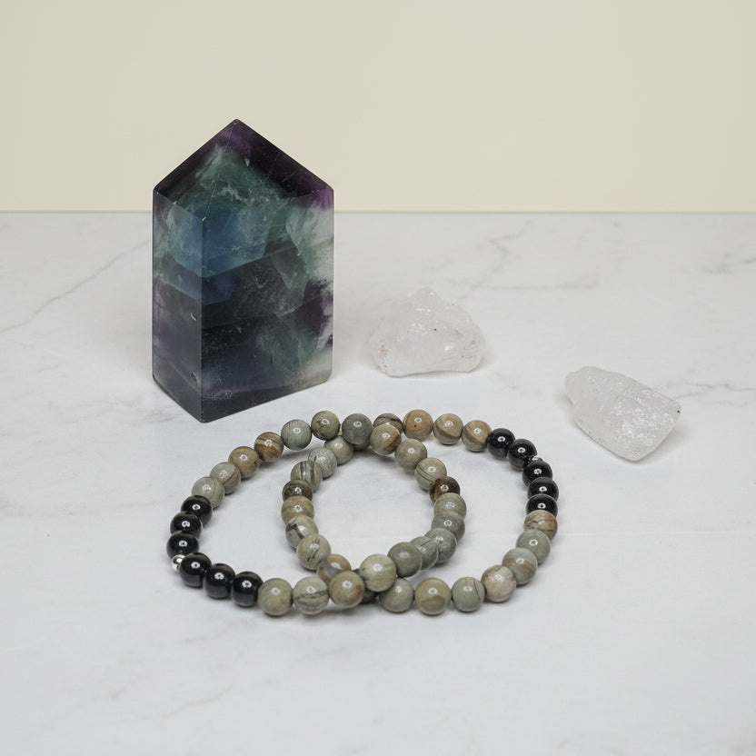 Silver Leaf Jasper & Hematite Bracelet