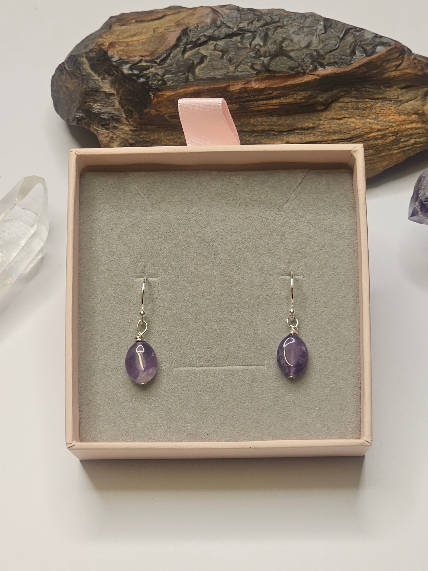 Amethyst Oval Gem Drop Earrings