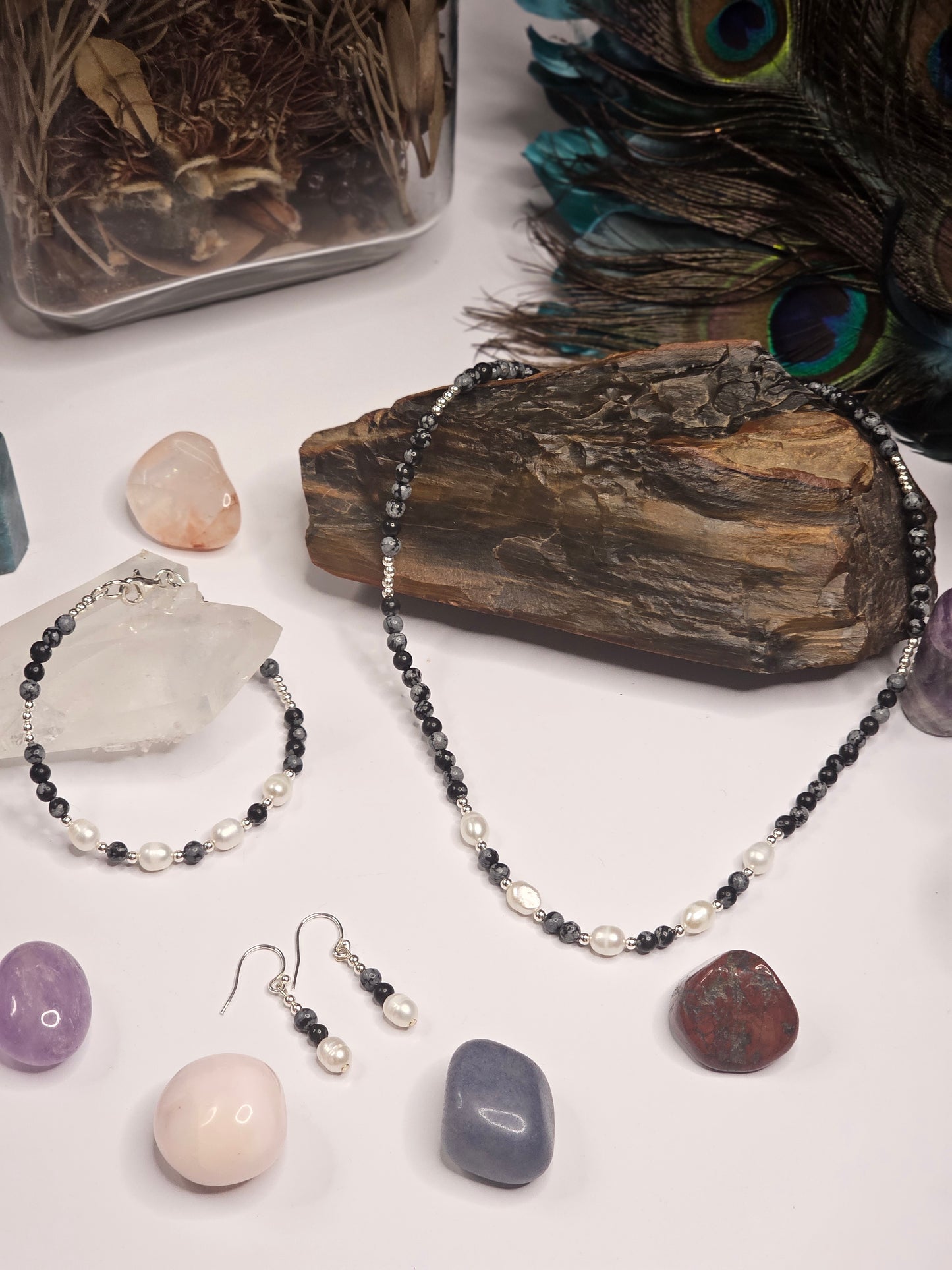Snowflake Obsidian & Freshwater Pearl Bracelet