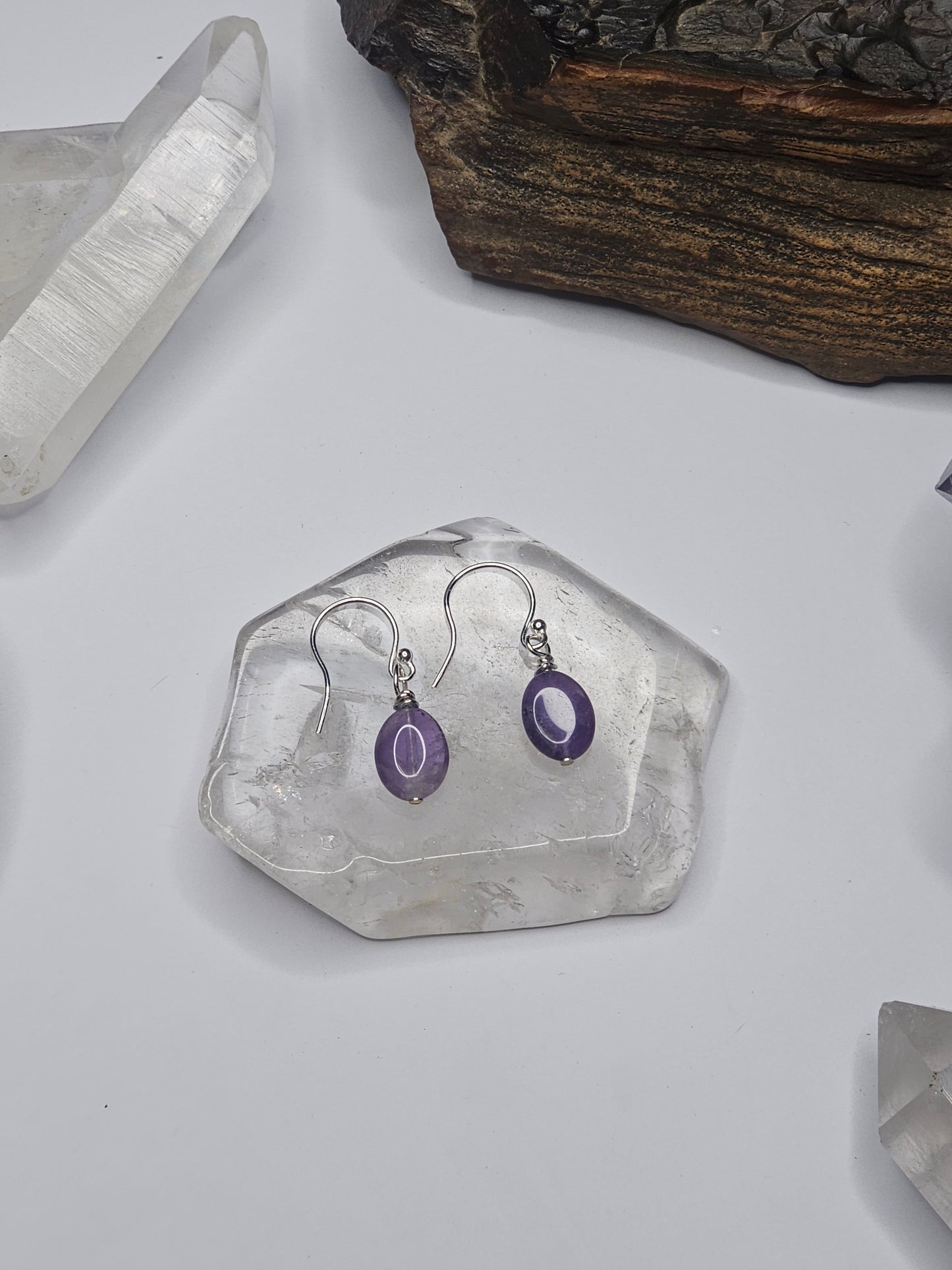 Amethyst Oval Gem Drop Earrings