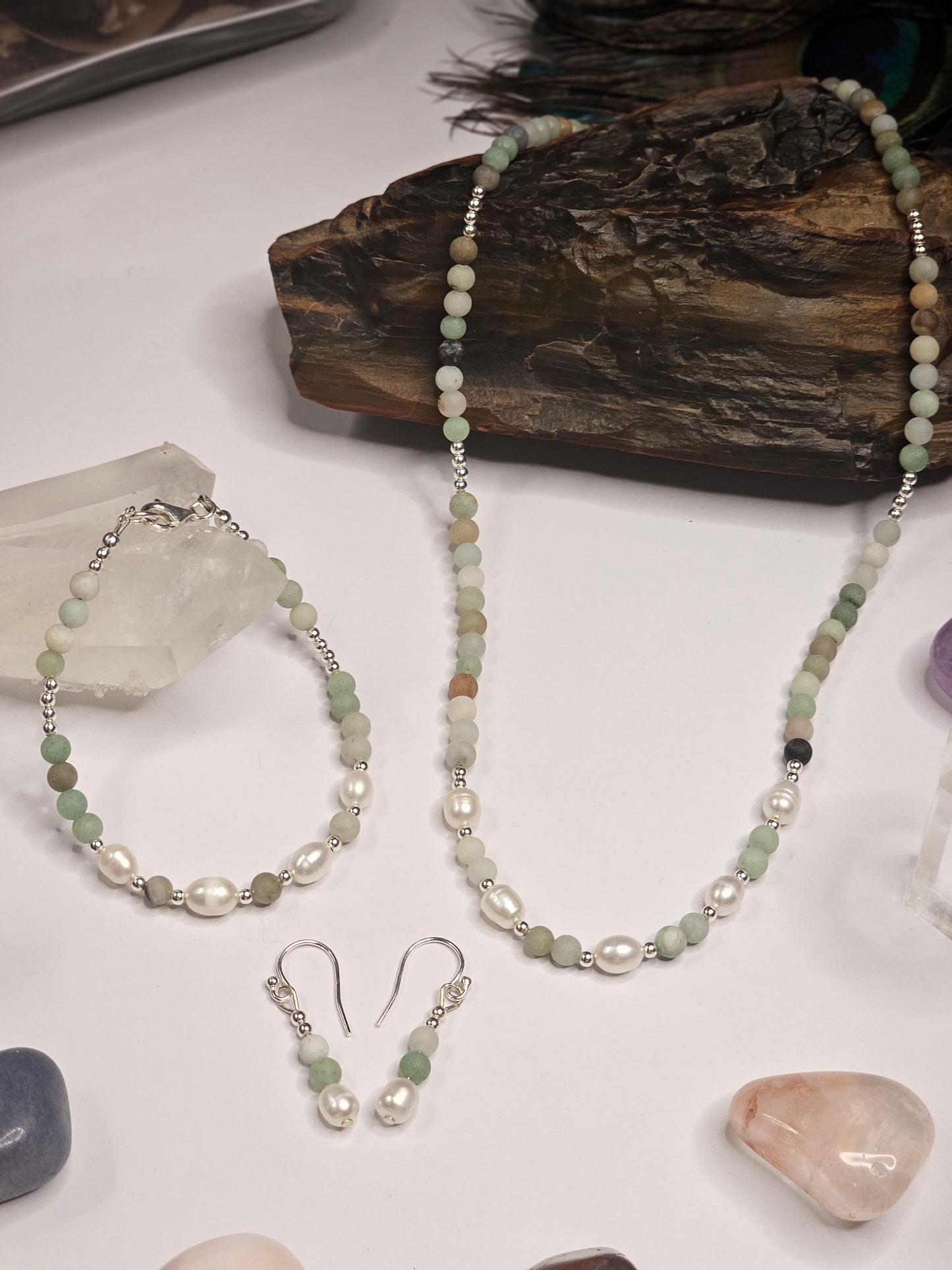 Amazonite & Freshwater Pearl Bracelet