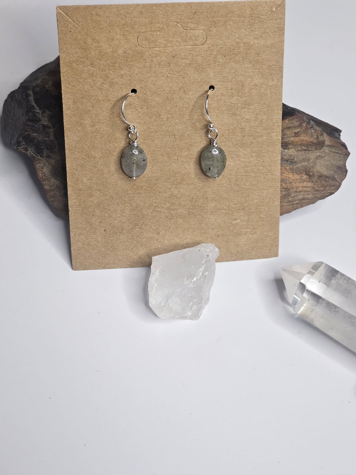 Labradorite Oval Gem Drop Earrings