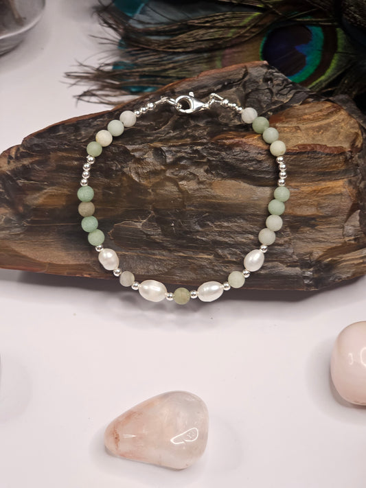 Amazonite & Freshwater Pearl Bracelet