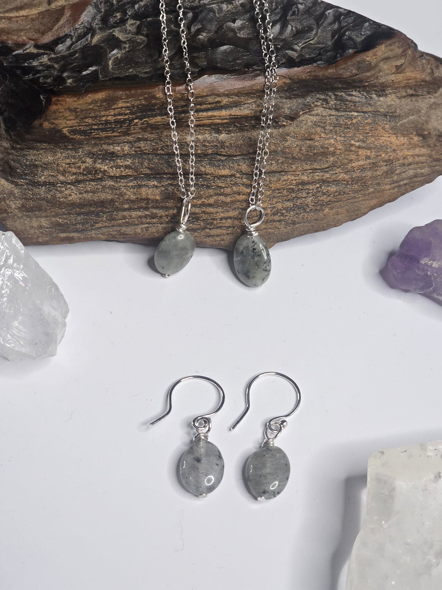 Labradorite Oval Gem Drop Earrings